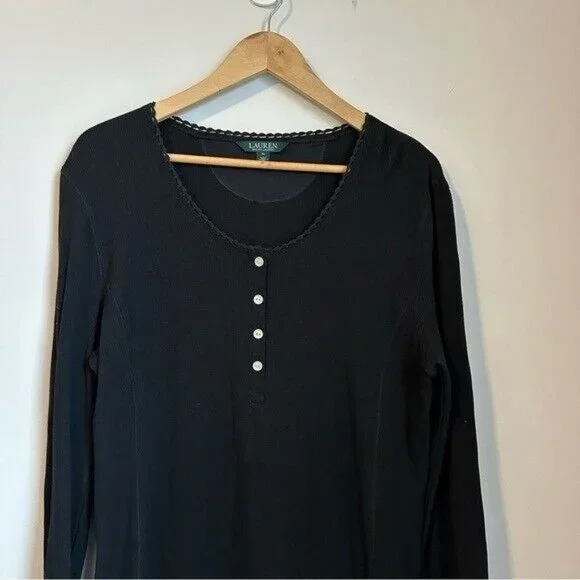 Lauren Ralph Lauren Black Thermal Waffle Knit Long Sleeves Shirt Dress Size XL - Picture 3 of 9